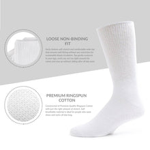 Load image into Gallery viewer, Men's Premium Cotton Diabetic Crew Socks with Loose Top (White) - 6 Pairs