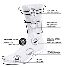 Load image into Gallery viewer, Premium Women’s White Soft Breathable Cotton Crew Socks, Non-Binding & Comfort Diabetic Socks, Fits Shoe Size 6-11 - 6 Pairs