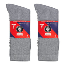 Load image into Gallery viewer, Women's Non-Skid Diabetic Cotton Crew Gripper Socks with Non Binding Top (Grey) - 6 Pairs