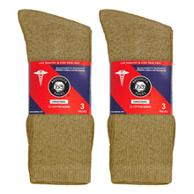Load image into Gallery viewer, Men's Diabetic Cotton Neuropathy Crew Socks (Khaki) - 6 Pairs