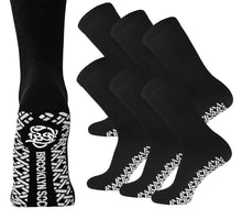 Load image into Gallery viewer, Women's Non-Skid Diabetic Cotton Crew Gripper Socks with Non Binding Top (Black) - 6 Pairs