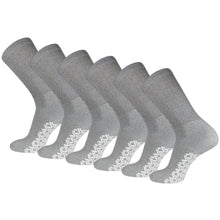 Load image into Gallery viewer, Women's Non-Skid Diabetic Cotton Crew Gripper Socks with Non Binding Top (Grey) - 6 Pairs