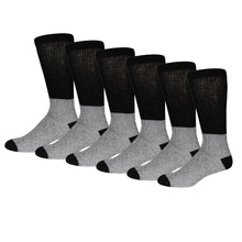 Load image into Gallery viewer, 6 Pairs of Cotton Thermal Diabetic Crew Socks with Non-Binding Top (Grey with Black Top),  Shoe Size US Men 9-11.5/Women 11-13