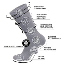 Load image into Gallery viewer, Men's Non-Skid Diabetic Cotton Crew Gripper Socks with Non Binding Top (Grey) - 6 Pairs