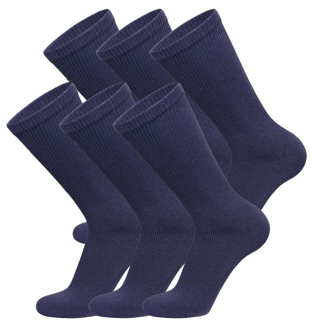 Men's Diabetic Cotton Neuropathy Crew Socks (Navy) - 6 Pairs