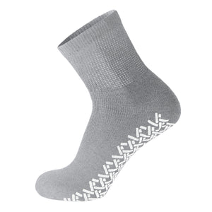 Men's Non-Skid Diabetic Cotton Quarter Socks with Non Binding Top (Grey) - 6 Pairs