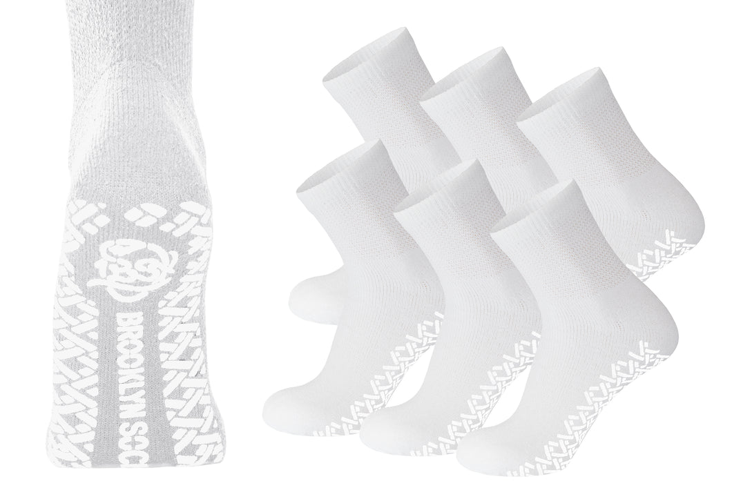 Women's Non-Skid Diabetic Cotton Quarter Socks with Non Binding Top (White) - 6 Pairs