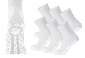 Men's Non-Skid Diabetic Cotton Quarter Socks with Non Binding Top (White) - 6 Pairs