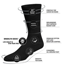 Load image into Gallery viewer, Premium Women’s Black Soft Breathable Cotton Crew Socks, Non-Binding &amp; Comfort Diabetic Socks, Fits Shoe Size 6-11 - 6 Pairs
