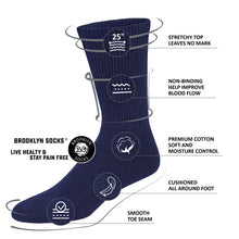 Load image into Gallery viewer, Premium Women’s Navy Soft Breathable Cotton Crew Socks, Non-Binding &amp; Comfort Diabetic Socks, Fits Shoe Size 6-11 - 6 Pairs
