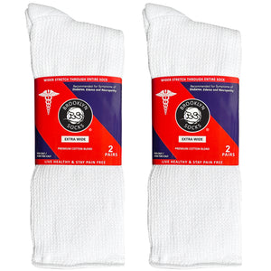 Extra Wide Diabetic Mid/Over-the-Calf Medical Socks for Swollen Feet (White) - 6 Pairs/Socks Size 10-16 for Men and Women