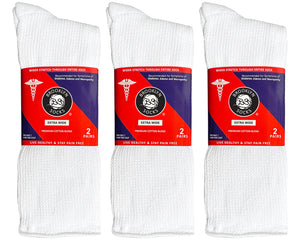 Extra Wide Diabetic Mid/Over-the-Calf Medical Socks for Swollen Feet (White) - 6 Pairs/Socks Size 10-16 for Men and Women