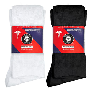 Men's Diabetic Over the Knee Cotton Socks (Black-White) - 4 Pairs
