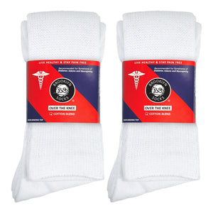 Men's Diabetic Over the Knee Cotton Socks (White) - 4 Pairs