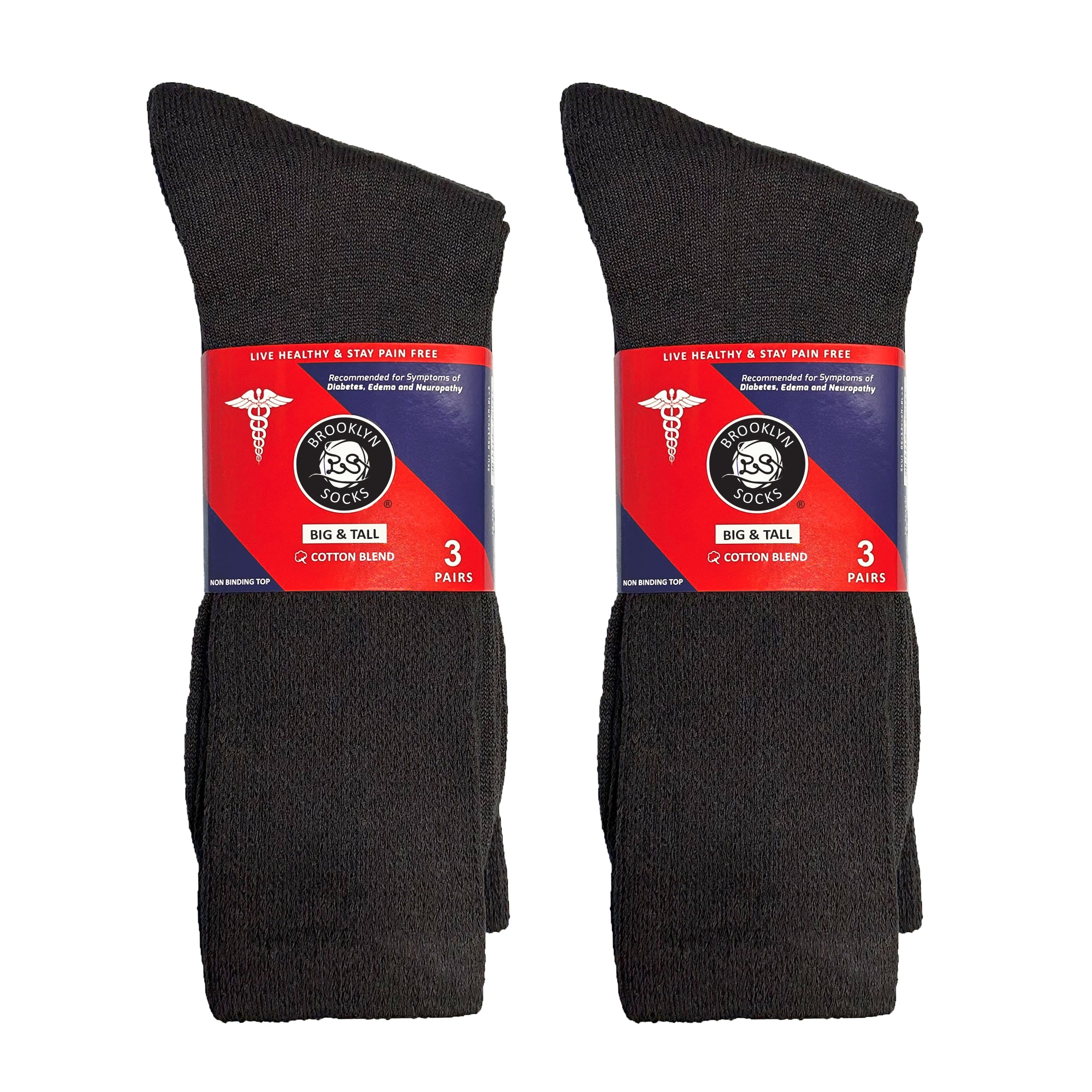 thumbnail image 2 of 3/6/12 Pairs Diabetic Crew Socks For Men – Cotton Blend, Loose Top, Size 9-15 – Gray – Circulatory Health 2 of 5