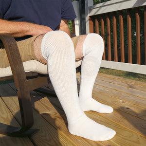 Men's Diabetic Over the Knee Cotton Socks (White) - 4 Pairs