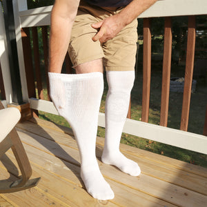 Men's Diabetic Over the Knee Cotton Socks (White) - 4 Pairs