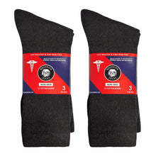 Load image into Gallery viewer, Men&#39;s Non-Skid Diabetic Cotton Crew Gripper Socks with Non Binding Top (Black) - 6 Pairs
