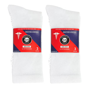 Men's Non-Skid Diabetic Cotton Crew Gripper Socks with Non Binding Top (White) - 6 Pairs