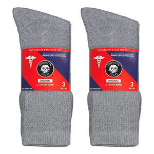 Men's Diabetic Cotton Neuropathy Crew Socks (Grey) - 6 Pairs