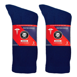 Men's Diabetic Cotton Neuropathy Crew Socks (Navy) - 6 Pairs