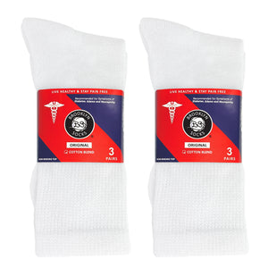 Men's Diabetic Cotton Neuropathy Crew Socks (White) - 6 Pairs