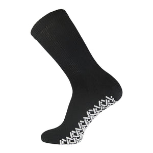 Men's Non-Skid Diabetic Cotton Crew Gripper Socks with Non Binding Top (Black) - 6 Pairs