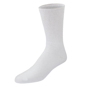 Men's Premium Cotton Diabetic Crew Socks with Loose Top (White) - 6 Pairs