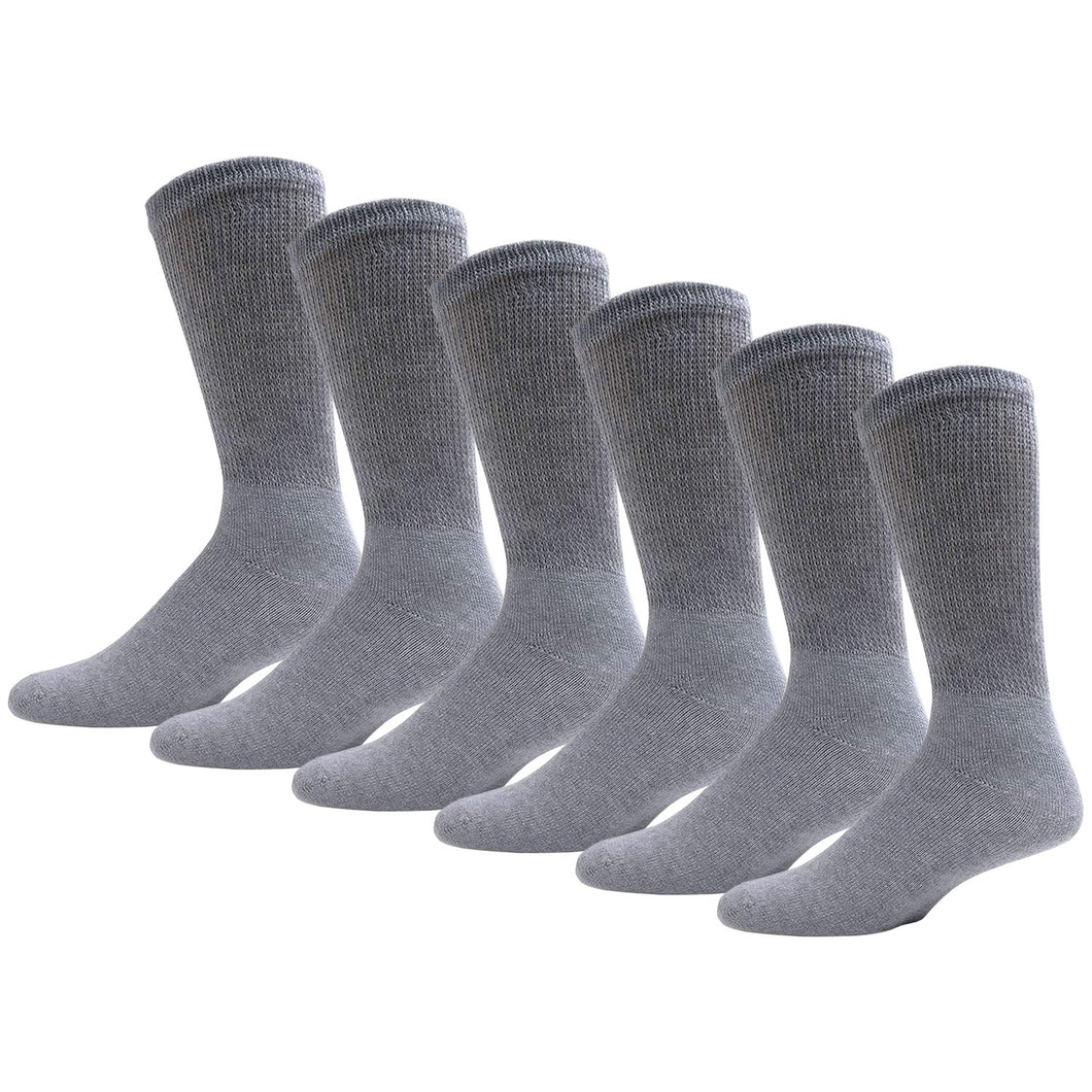 Women's Diabetic Cotton Neuropathy Crew Socks (Grey) - 6 Pairs