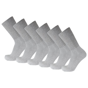 Men's Premium Cotton Diabetic Crew Socks with Loose Top (Grey) - 6 Pairs