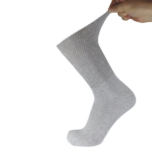 Men's Premium Cotton Diabetic Crew Socks with Loose Top (Grey) - 6 Pairs