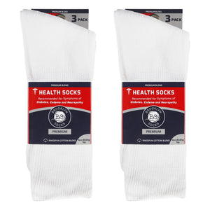 Men's Premium Cotton Diabetic Crew Socks with Loose Top (White) - 6 Pairs