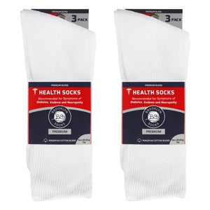 Women's Premium Cotton Diabetic Crew Socks with Loose Top (White) - 6 Pairs