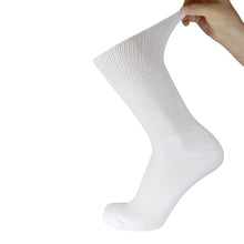 Load image into Gallery viewer, Men&#39;s Premium Cotton Diabetic Crew Socks with Loose Top (White) - 6 Pairs
