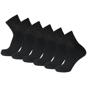 Men's Diabetic Quarter Length Athletic Sport Socks (Black) - 6 Pairs