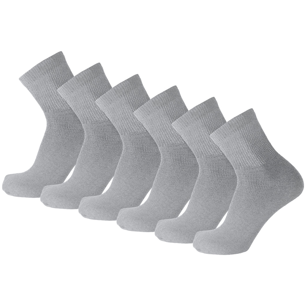 Men's Diabetic Quarter Length Athletic Sport Socks (Grey) - 6 Pairs