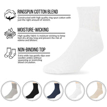 Load image into Gallery viewer, Women&#39;s Diabetic Neuropathy Cotton Quarter Socks - 6 Pairs, Women&#39;s Shoe Size 6-12
