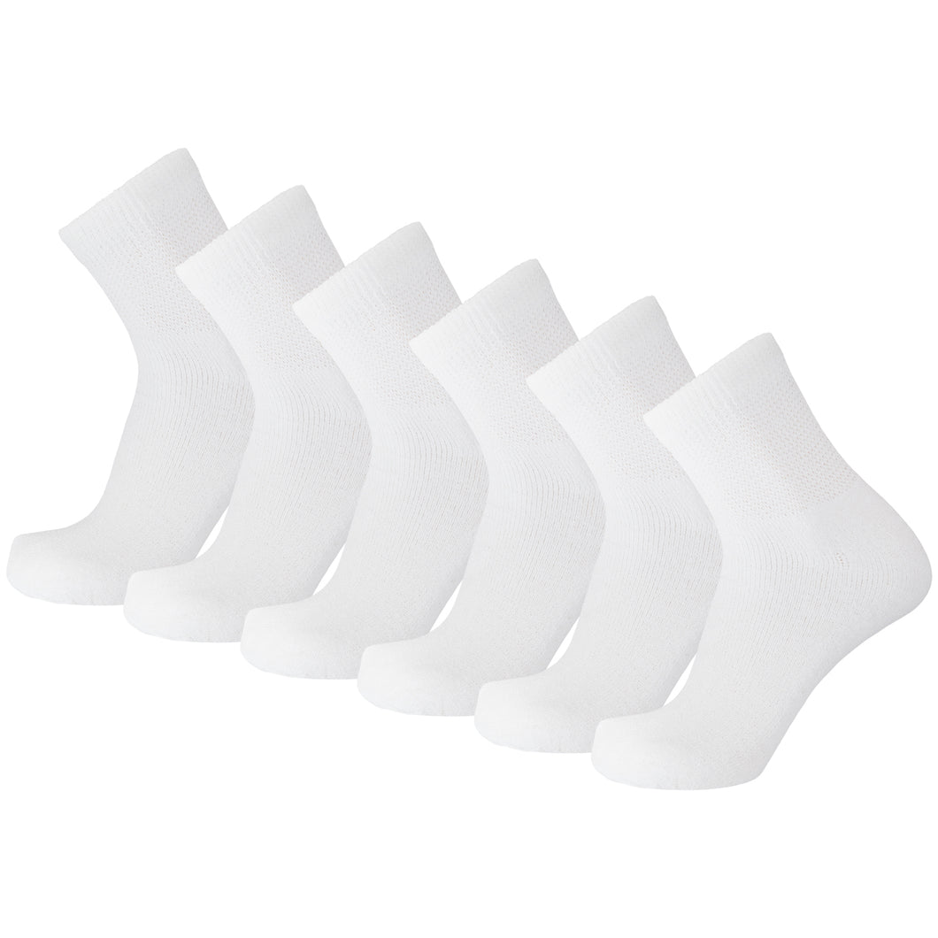 Men's Diabetic Quarter Length Athletic Sport Socks (White) - 6 Pairs