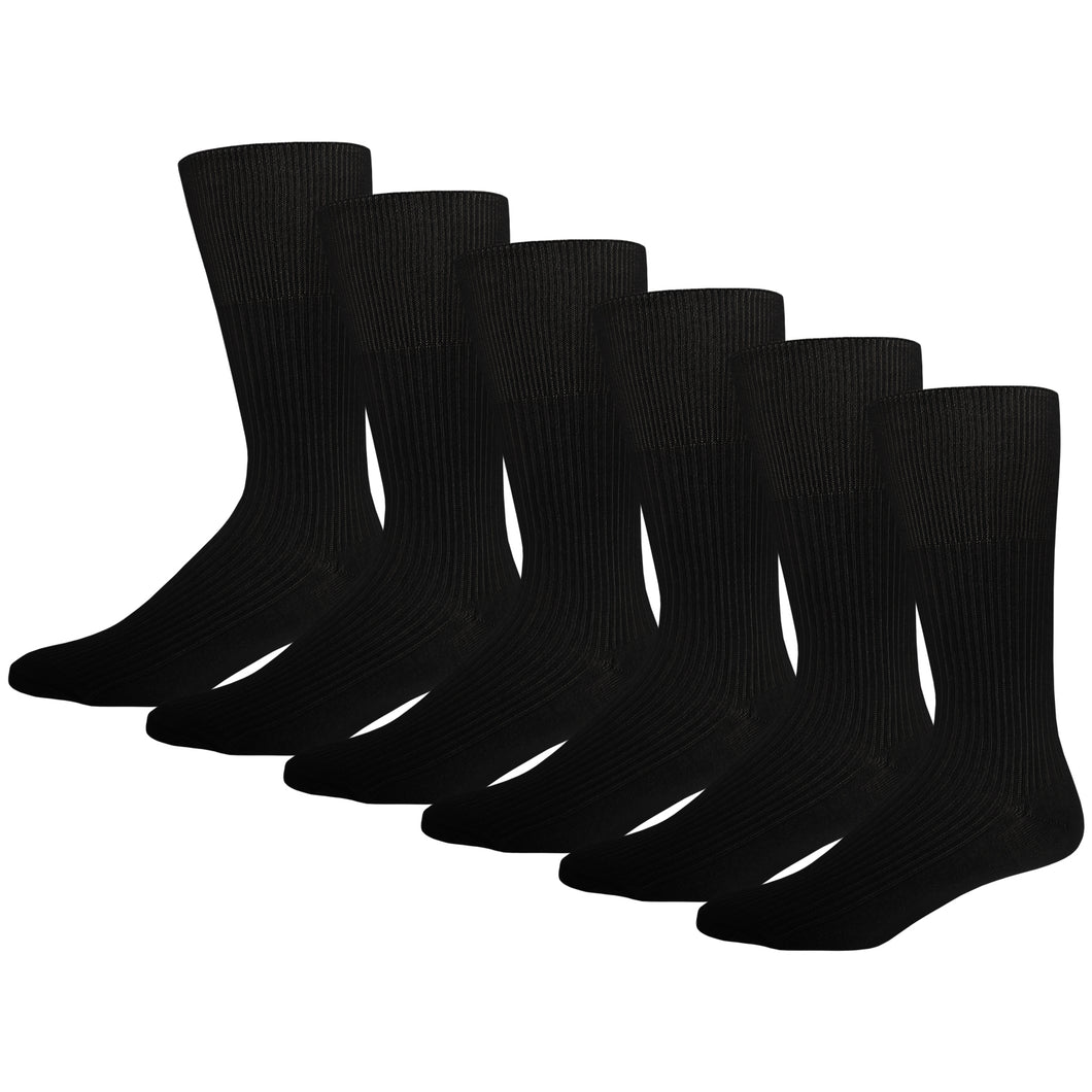 Men's Dress Crew Socks for Diabetics with Loose Top (Black) - 6 Pairs