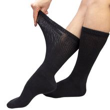 Load image into Gallery viewer, Premium Women’s Black Soft Breathable Cotton Crew Socks, Non-Binding &amp; Comfort Diabetic Socks, Fits Shoe Size 6-11 - 6 Pairs
