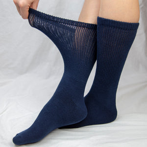 Premium Women’s Navy Soft Breathable Cotton Crew Socks, Non-Binding & Comfort Diabetic Socks, Fits Shoe Size 6-11 - 6 Pairs