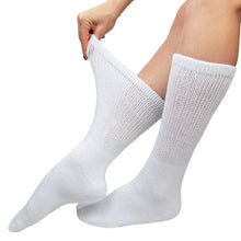 Load image into Gallery viewer, Premium Women’s White Soft Breathable Cotton Crew Socks, Non-Binding &amp; Comfort Diabetic Socks, Fits Shoe Size 6-11 - 6 Pairs
