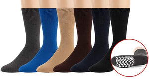 Men's Non Skid Diabetic Hospital Socks with Rubber Gripper Bottom (Assorted, Shoe Size 8-11 US) - 6 Pairs