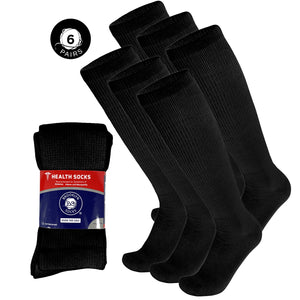 Men's Diabetic Over the Calf Knee High Cotton Socks (Black) - 6 Pairs