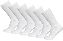 Load image into Gallery viewer, Men&#39;s Non-Skid Diabetic Cotton Crew Gripper Socks with Non Binding Top (White) - 6 Pairs
