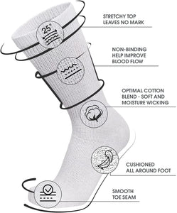 Women's Diabetic Neuropathy Extra Stretchy Cotton Crew Socks - 6 Pairs, Women's Shoe Size 6-12