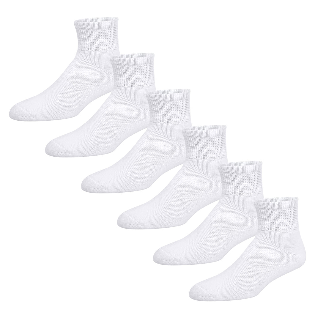 Premium Women’s White Soft Breathable Cotton Ankle Socks, Non-Binding & Comfort Diabetic Socks, Fits Shoe Size 6-11 - 6 Pairs