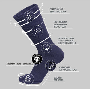 Men's Diabetic Cotton Neuropathy Crew Socks (Navy) - 6 Pairs