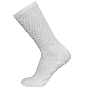 Women's Non-Skid Diabetic Cotton Crew Gripper Socks with Non Binding Top (White) - 6 Pairs