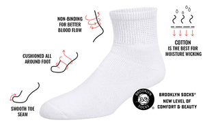 Premium Women’s White Soft Breathable Cotton Ankle Socks, Non-Binding & Comfort Diabetic Socks, Fits Shoe Size 6-11 - 6 Pairs